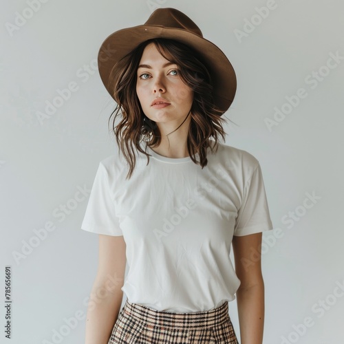 Woman Wearing Brown Hat and White Shirt