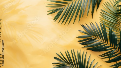 Tropical Palm Leaves on Pastel Background