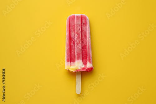 A red and white ice cream stick on a yellow background photo