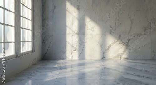 Empty Room With Large Window and Marble Floor