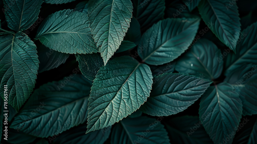 Detailed Botanical Design, Close-Up of Lush Green Leaves Detailed Botanical Design, Close-Up of Lush Green Leaves