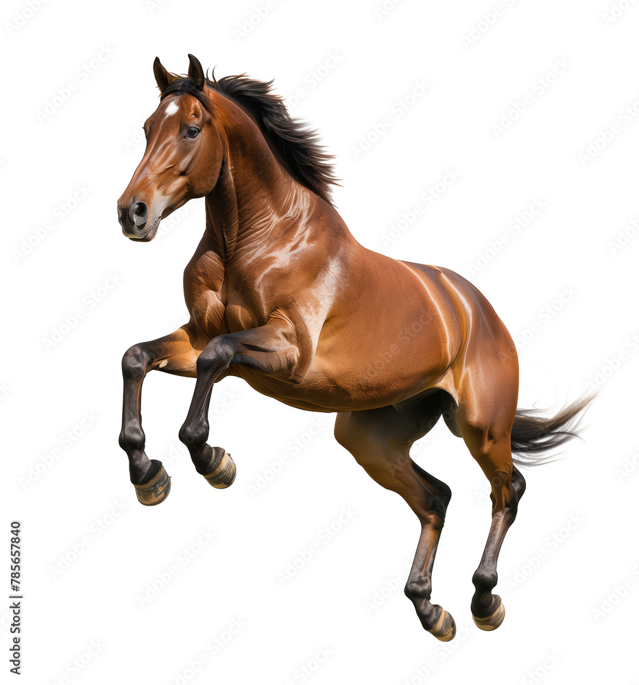 Fototapeta premium Powerful brown horse raising forelegs in air