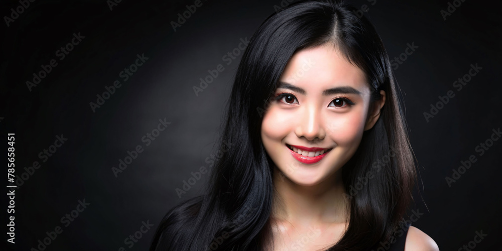 young pretty asian girl dark hair pale skin cute smile and space for text young pretty asian girl dark hair pale skin cute smile and space for text