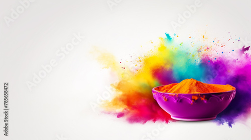Multicolor powder explosion on black background. Colored cloud. Colorful dust explode. Paint Holi. 