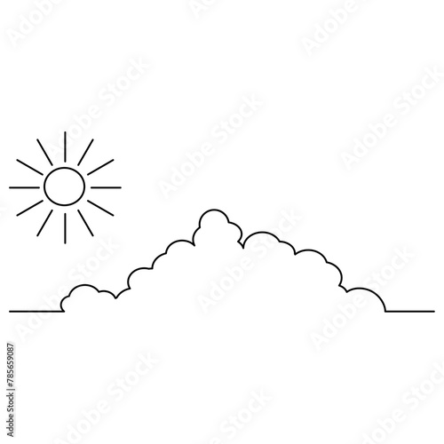 イラスト素材: 墨絵風の雲と太陽のイラストのシルエット素材　ベクター