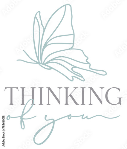 Thinking Of You | Butterfly Sympathy Phrase | Line Art Butterflies | Vector Illustration