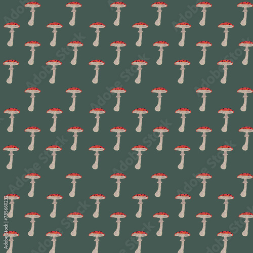 Background for textile design from seamless forest natural pattern with mushrooms.