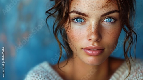 Close-Up Portrait of a Woman With Blue Eyes