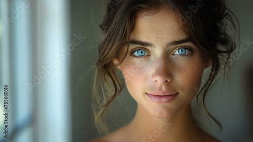 Close-Up Portrait of a Woman With Blue Eyes