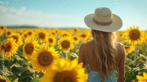 Woman Standing in a Field of Sunflowers