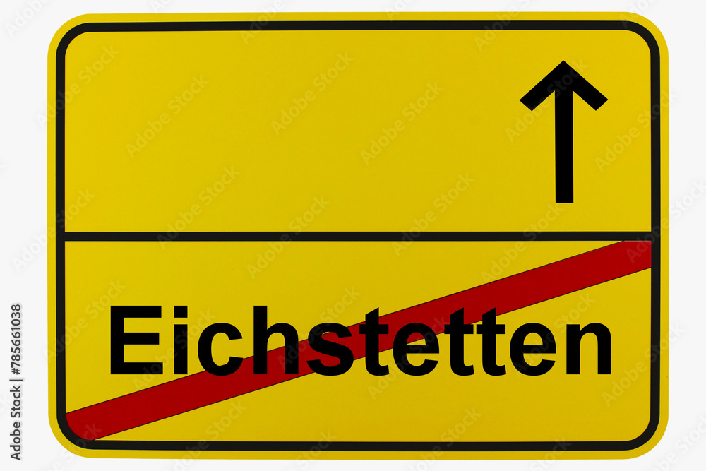 Illustration eines Ortsausgangsschildes von Eichstetten in Baden-Württemberg - obrazy, fototapety, plakaty 