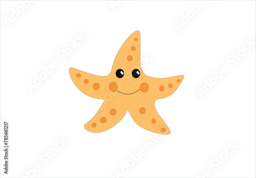 Cute cartoon starfish isolated doodle orange color vector illustration