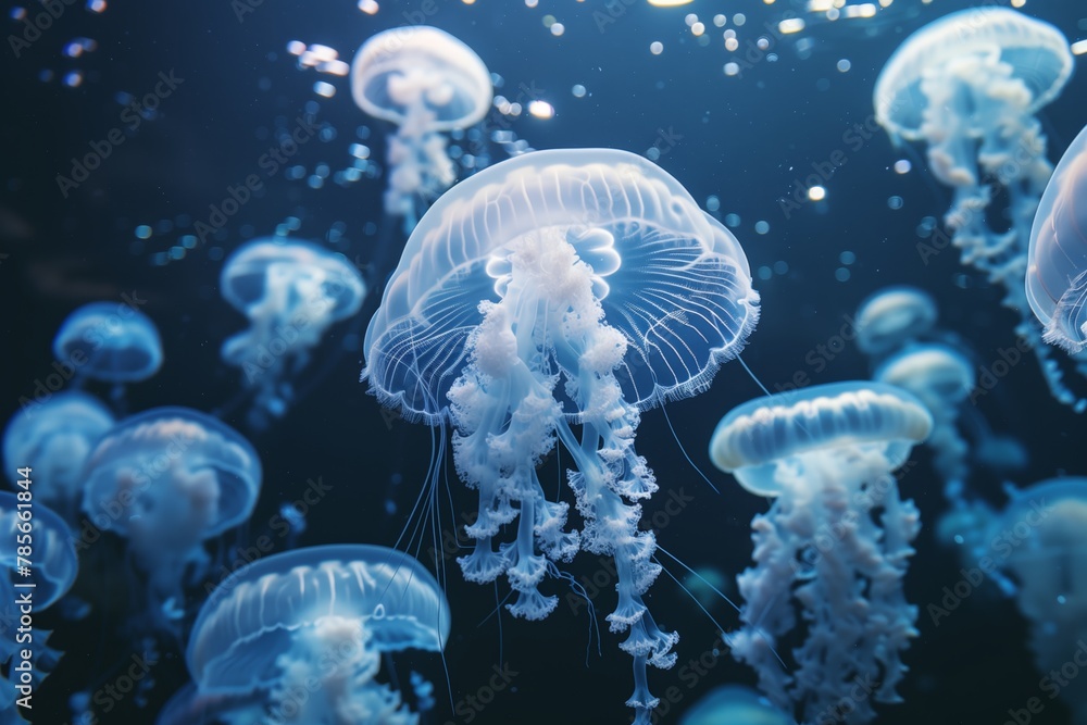 Jellyfish gracefully floating in deep blue Jellyfish gracefully floating in deep blue