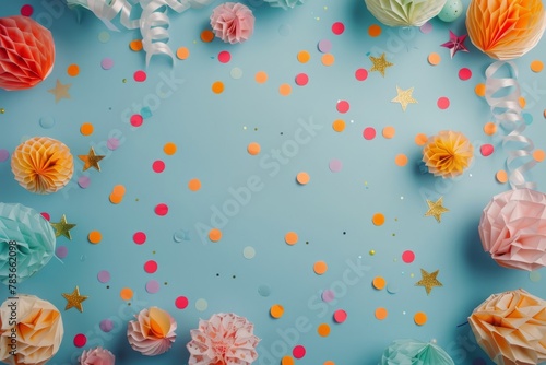 Blue Background With Stars and Confetti