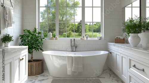 Spacious Bathroom With Large Tub and Sink © olegganko