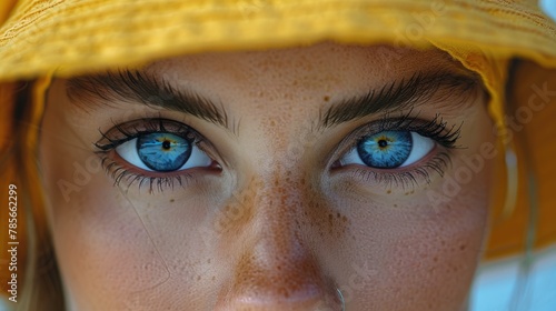 Close Up of Woman Wearing Yellow Hat