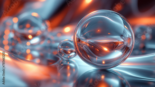Blue Glass Balls on an Abstract Blue with Orange Background