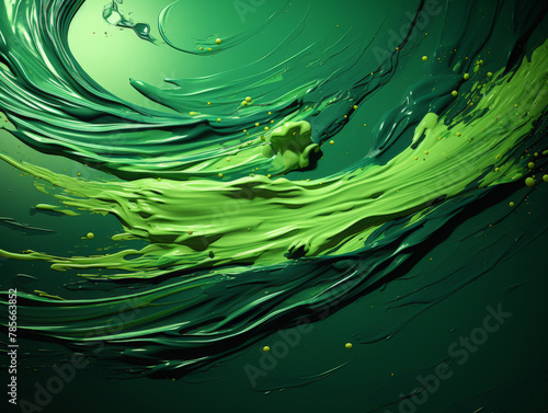 Vibrant green paint splash on a dark background
