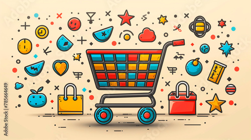 Step into the world of online shopping with this delightful ecommerce flat icon design. Featuring a collection of vibrant vector icons, this illustration captures the convenience and excitement of pur photo