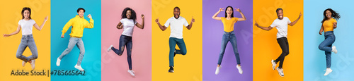 Vibrant Multi-Colored Background With Joyful People Jumping