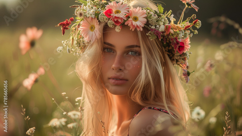 portrait of a woman in a wreath of flowers