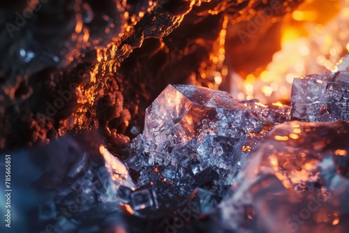 Artistic representation of ice crystals contrasted with glowing hot embers in the background.