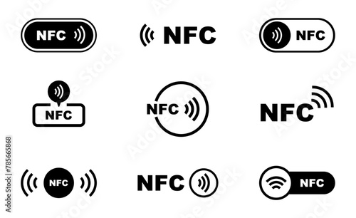 NFC payment icon set. Contactless wireless pay sign. NFC technology icon. Credit card nfc payment. Vector icon.