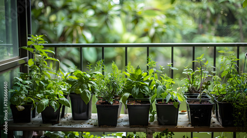 A collection of rare and exotic herbs on a balcony including varieties like lemon verbena and Thai basil showcasing the thrill of botanical exploration.