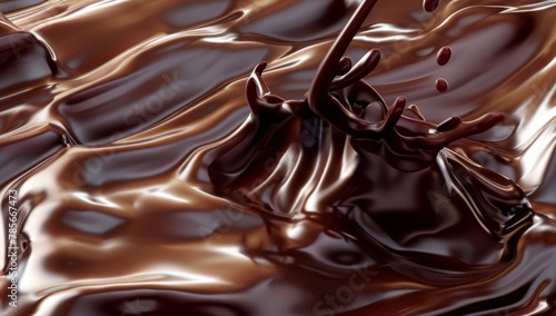 close up of chocolate liquid pouring, background with solid color Generative AI