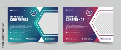 Modern business technology conference flyer and invitation banner template design for webinar, marketing webinar, etc
