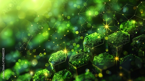 Computergenerated image of green background with hexagons and stars