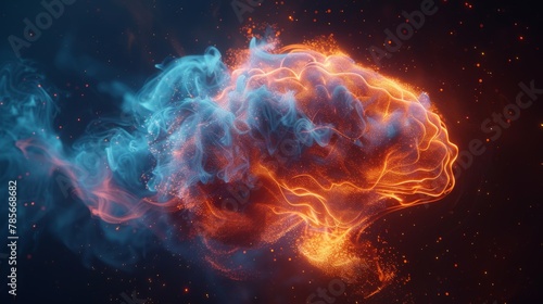 a computer generated image of a brain made of particles and smoke