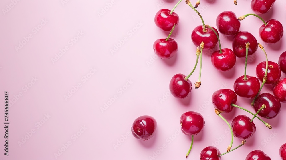 Cherry fruit top view on the pastel background Cherry fruit top view on the pastel background