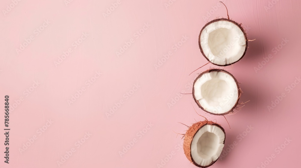 Fototapeta premium Coconut fruit top view on the pastel background