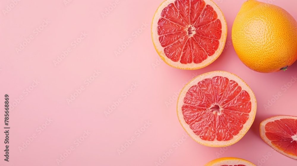 Grapefruit fruits top view on the pastel background Grapefruit fruits top view on the pastel background