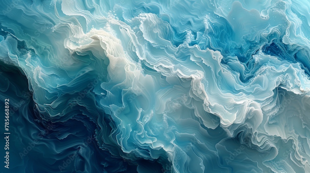 A fluid wind wave pattern in azure liquid, with electric blue foam A fluid wind wave pattern in azure liquid, with electric blue foam