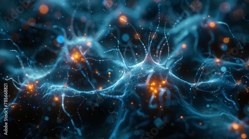 Electric blue neurons intricately connected in a beautiful digital network