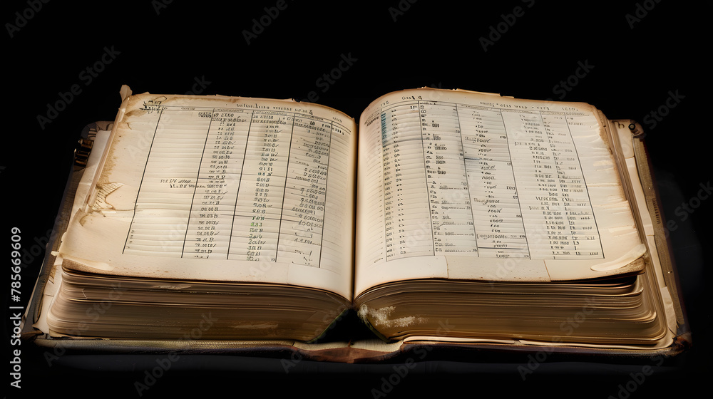 Fototapeta premium A detailed ledger book with entries of income and expenses emphasizing the importance of meticulous record-keeping in financial success.
