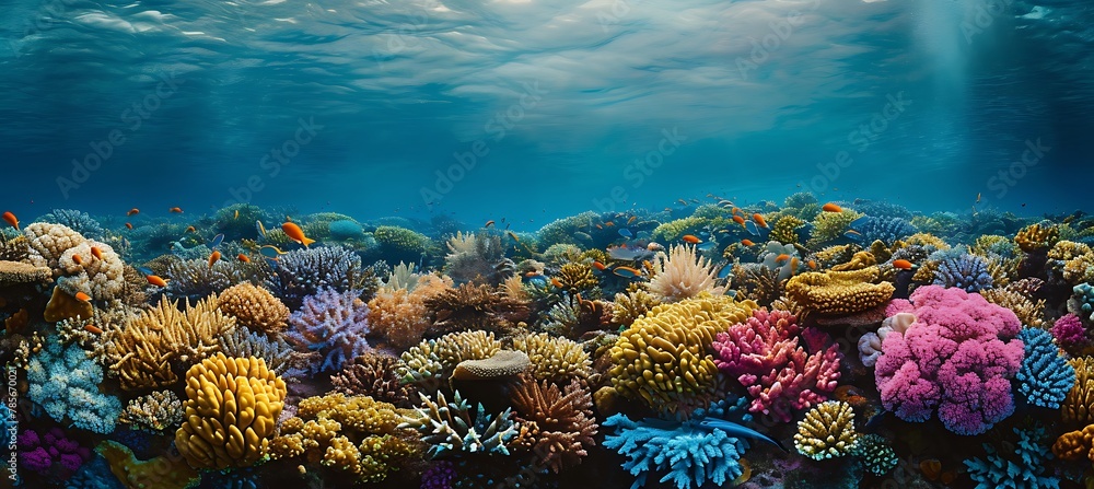 Naklejka premium Coral Kingdom: Pristine Reef Teeming with Life
