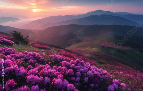 A Field of Purple Flowers on a Lush Green Hillside
