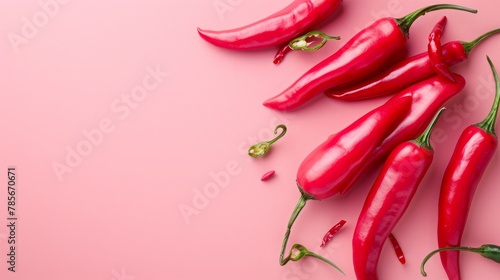 Chilli pepper vegetables healthy food top view on the pastel background photo