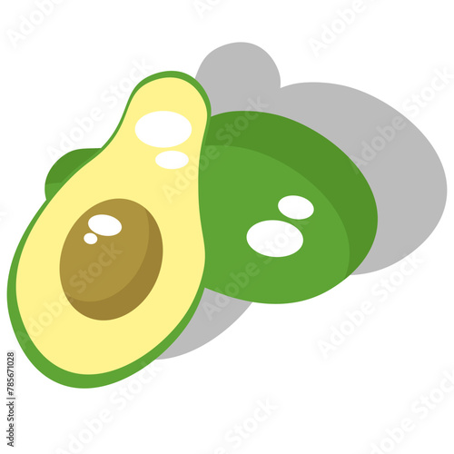 avocado flat illustration. there are two avocados that are still intact and already open