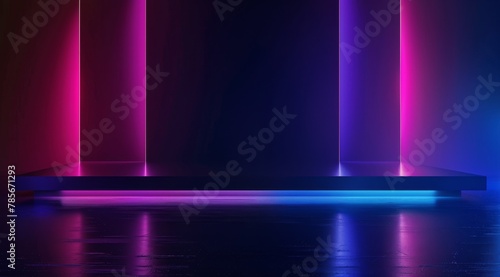 Stage With Three Spotlights and Blue Floor