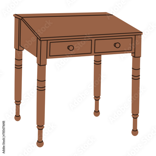 Image of a desk with a inclined lid, bureau, stationery table, teacher lectern