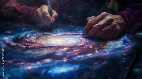 A fantasy writer sketching out a new galaxy map for their novel inspired by telescopic images of deep space. photo