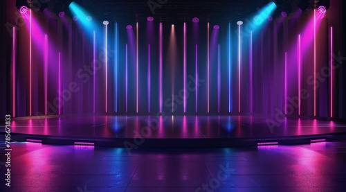 Stage With Three Spotlights and Blue Floor