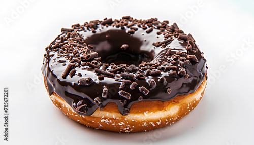 Sweet chocolate donut on white background