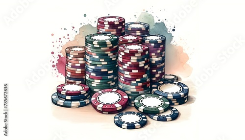Watercolor illustration of casino chips © Marinnai