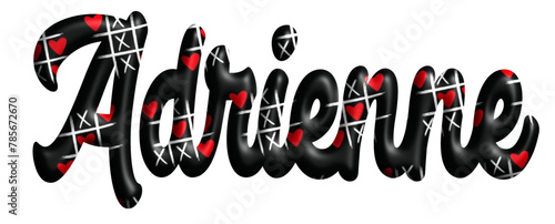 Adrienne - black color with tic tac toe game with red hearts -name - three-dimensional effect tubular writing - Vector graphics - Word for greetings, banners, card, prints, cricut,, sublimation