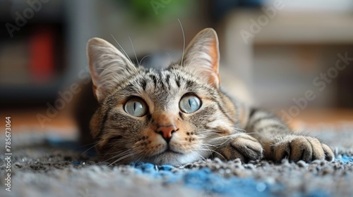 A Cat With Blue Eyes Laying on the Floor